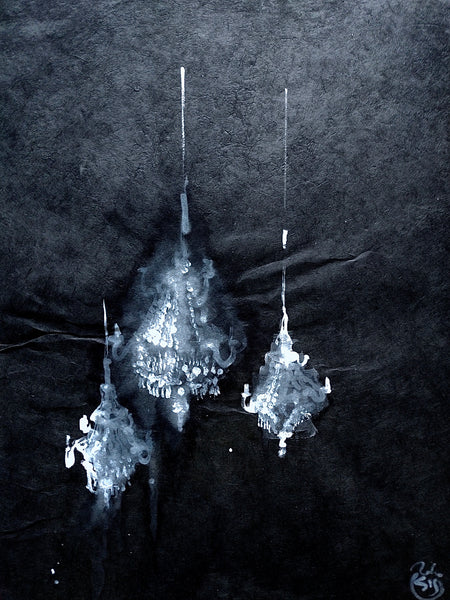 LUSTRE LOKTA 5 Size 15,74inx19,68in a painting on lokta paper by the french contemporary painter James ARAX made in 2010