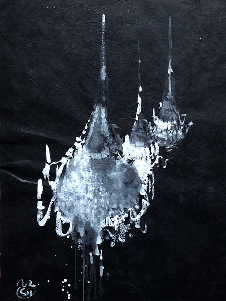 LUSTRE LOKTA 1 Size 15,74inx19,68in a painting on lokta paper by the french contemporary painter James ARAX made in 2010