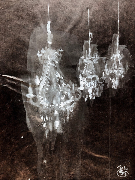 LUSTRE LOKTA 8 Size 15,74inx19,68in a painting on lotta paper by the french contemporary painter James ARAX made in 2010