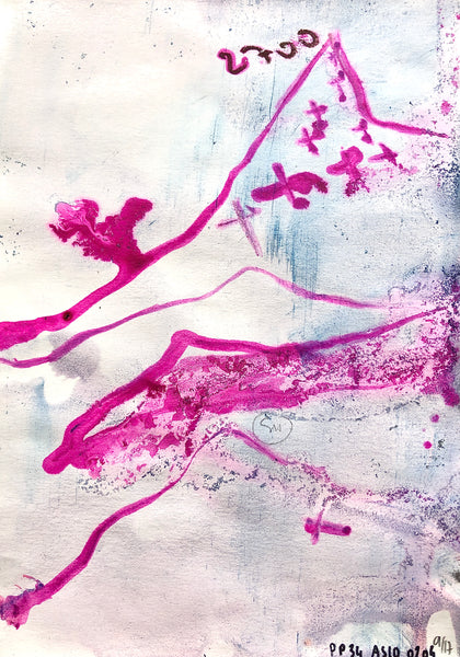 PP34 XS9-THE GIRL WITH THE ORANGE BRACELET Size 5,82inx8,27in a painting on paper by the french painter James Arax made in 2010. Painting on paper made during the painting performance presence painting 34.