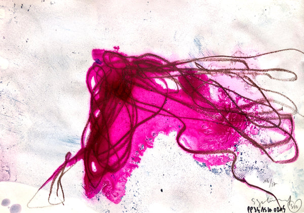 PP34 XS16-THE GIRL WITH THE ORANGE BRACELET Size 8,27inx5,82in a painting on paper by the french painter James Arax made in 2010. Painting on paper made during the painting performance presence painting 34.