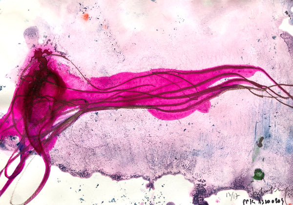 PP34 XS17-THE GIRL WITH THE ORANGE BRACELET Size 8,27inx5,82in a painting on paper by the french painter James Arax made in 2010. Painting on paper made during the painting performance presence painting 34.