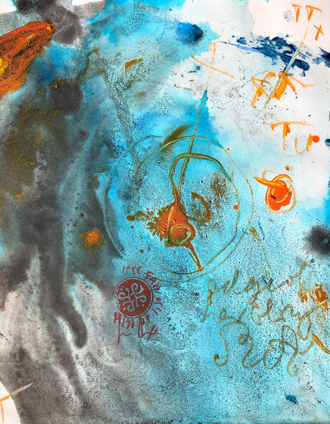 P55 XS26-THE GIRL WITH THE GLITTER TOP Size 6,7inx8,3in a painting on paper by the french contemporary painter James ARAX made in 2011. This painting is made during the presence painting session.