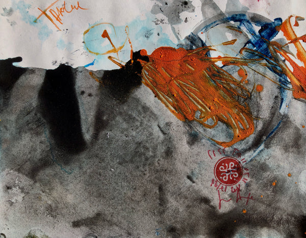 P55 XS17-THE GIRL WITH THE GLITTER TOP Size 8,3inx6,7in a painting on paper by the french contemporary painter James ARAX made in 2011. This painting is made during the presence painting session.