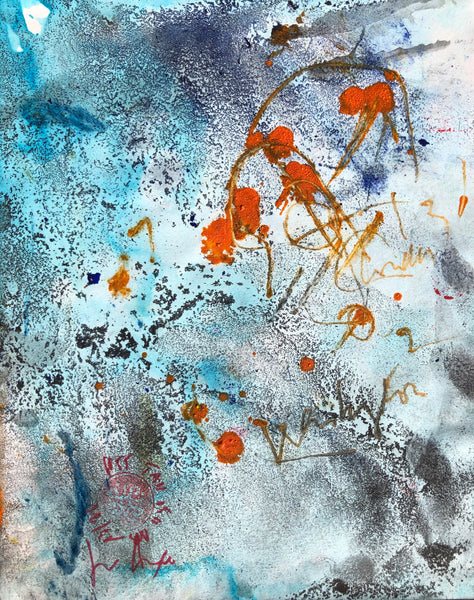 P55 XS13-THE GIRL WITH THE GLITTER TOP Size 6,7inx8,3in a painting on paper by the french contemporary painter James ARAX made in 2011. This painting is made during the presence painting session.