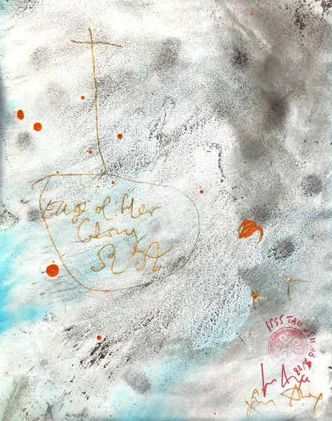 P55 XS9-THE GIRL WITH THE GLITTER TOP Size 8,3inx6,7in a painting on paper by the french contemporary painter James ARAX made in 2011. This painting is made during the presence painting session.