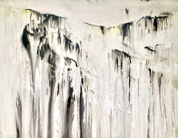 STORM TRACK 2 Size 25,6inx21,261in a painting on canvas by the french contemporary painter James ARAX made in 2004. This painting was made after the 2 violent storms Lothar and Martin in December 1999. These 2 storms ravaged the forests of France, Switzerland, Germany and Denmark. On the canvas james represented the movements of the cyclone, taking inspiration from weather maps.