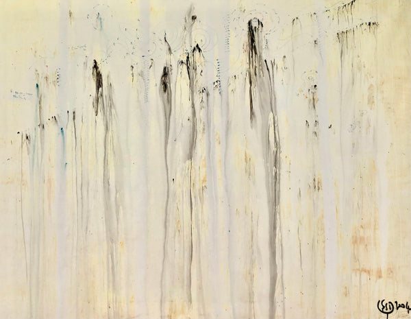 STORM TRACK 1 Size 25,6inx21,261in a painting on canvas by the french contemporary painter James ARAX made in 2004. This painting was made after the 2 violent storms Lothar and Martin in December 1999. These 2 storms ravaged the forests of France, Switzerland, Germany and Denmark. On the canvas james represented the movements of the cyclone, taking inspiration from weather maps.