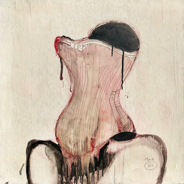 PINK CORSET 1 Size 23,62inx23,62in a painting on canvas by the french contemporary painter James ARAX made in 2006. 