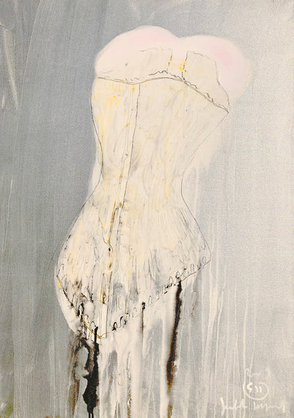 SILVER CORSET 1 Size 25,59inx36,22in a painting on canvas by the french contemporary painter James ARAX made in 2009.