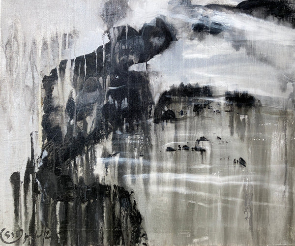 STORM FROM IPANEMA 2 Size 25,6inx21,261in a painting on canvas by the french contemporary painter James ARAX made in 2005. James made this painting after a trip to Brazil. Especially in Rio and the Costa Verde. He uses silver pigments for the reflections of sun on the sea before the storm.