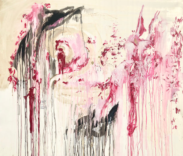 PP39-THE MUSE IN PINK Size 78,70inx66,93in by the french painter James Arax made in 2010. Master painting of the presence painting performance.