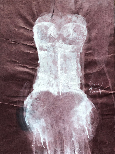 CORSET LOKTA 3 15,74inx19,68in a painting on lokta paper  by the french parisien contemporary painter James Arax made in 2009