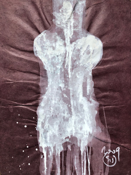 CORSET LOKTA 4 15,74inx19,68in a painting on lokta paper  by the french parisien contemporary painter James Arax made in 2009