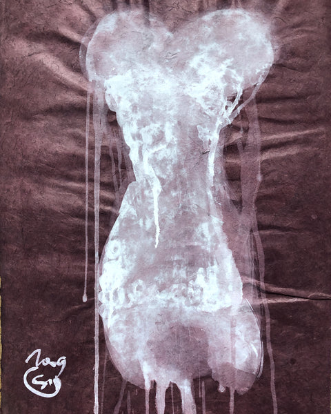 CORSET LOKTA 5 15,74inx19,68in a painting on lokta paper  by the french parisien contemporary painter James Arax made in 2009