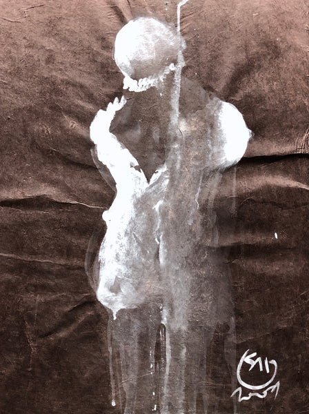 CORSET LOKTA 7 15,74inx19,68in a painting on lokta paper  by the french parisien contemporary painter James Arax made in 2009