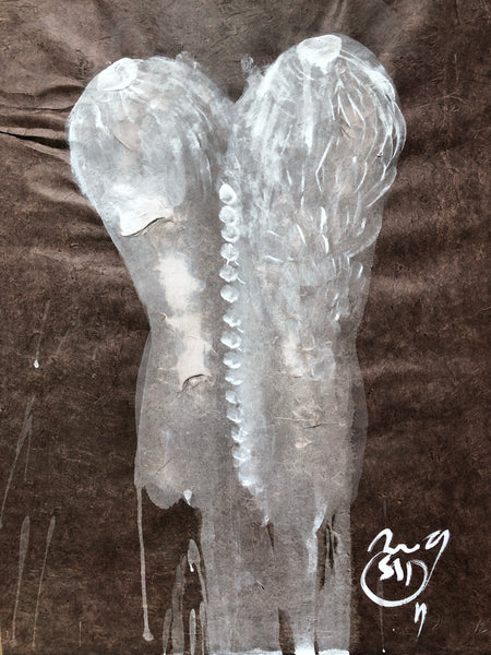 CORSET LOKTA 8 15,74inx19,68in a painting on lokta paper  by the french parisien contemporary painter James Arax made in 2009