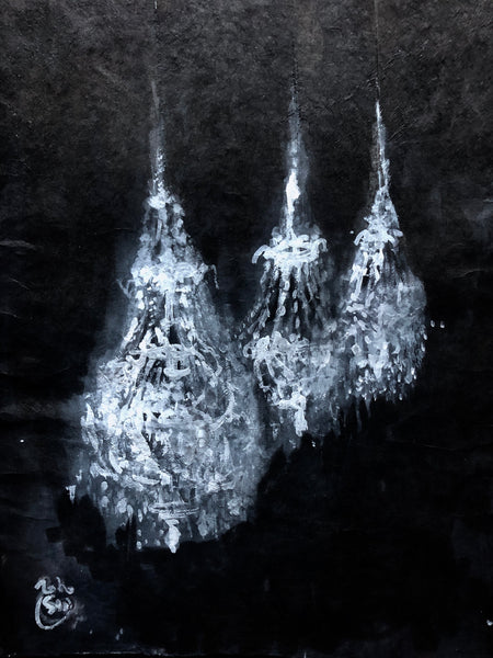 LUSTRE LOKTA 7 Size 15,74inx19,68in a painting on lotta paper by the french contemporary painter James ARAX made in 2010