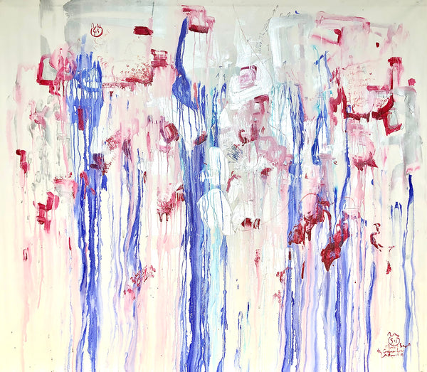 PP45-THE GIRL WITH THE COLORED DRESS Size 78,70inx66,93in by the french painter James Arax made in 2010. Master painting of the presence painting performance.