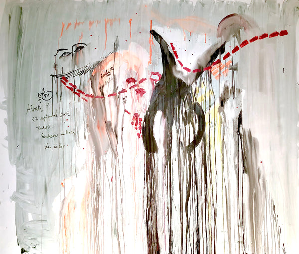 PP7-THE GIRL FROM VENICE Size 78,70inx66,93in by the french painter James Arax made in 2005. Master painting of the presence painting performance.