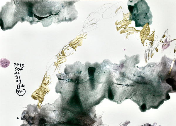  P33 XS8-LA CHAPELIÈRE Size 18,27inx5,82in a painting on paper by the french contemporary painter James ARAX made in 2010. This painting is made during the presence painting session.